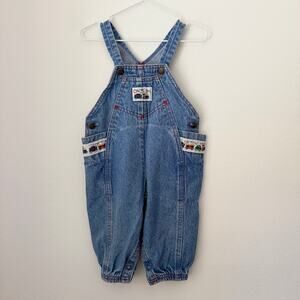 Vintage Osh Kosh Train Denim Bubble Overalls 18 months